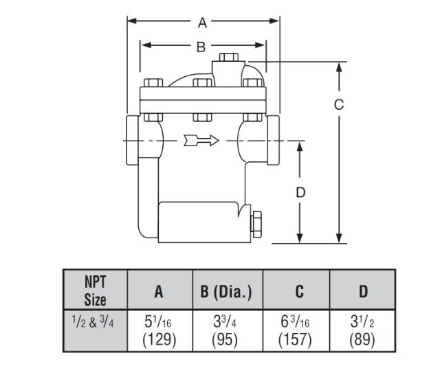 B0125A-2 Bucket Trap 1/2 in NPT 125 PSIG